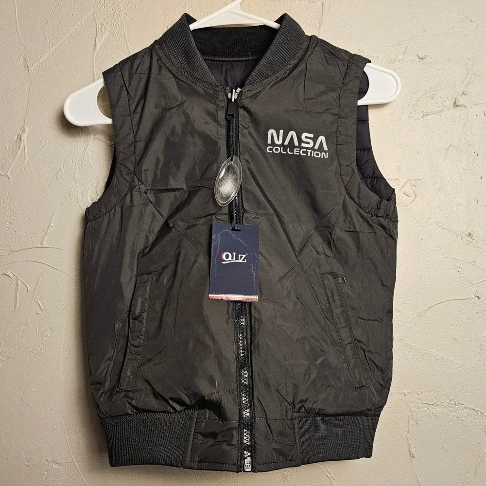 NASA Puffer‎ Vest Black Full Zip Reversable Size 6 Youth NWT
